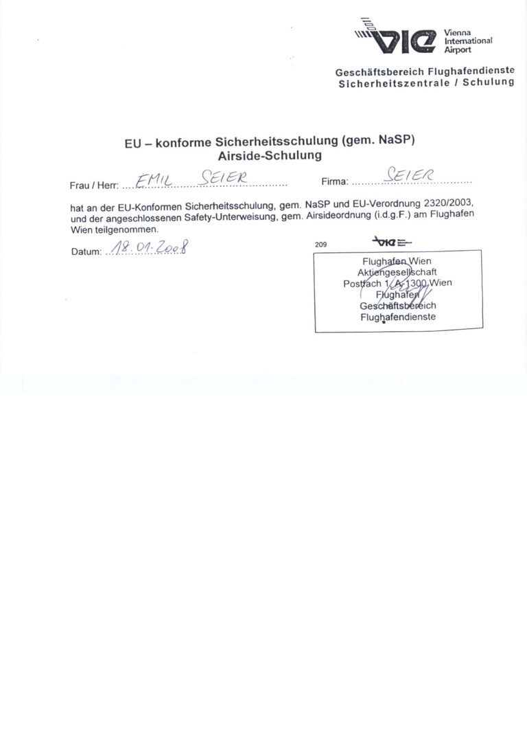 EU konforme Sicherheitsschulung Airside Schulung 2009 01 20